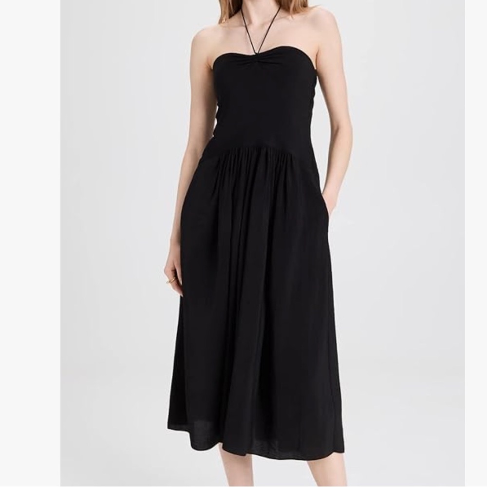 Vince Black Ruched Halter neck Dress
